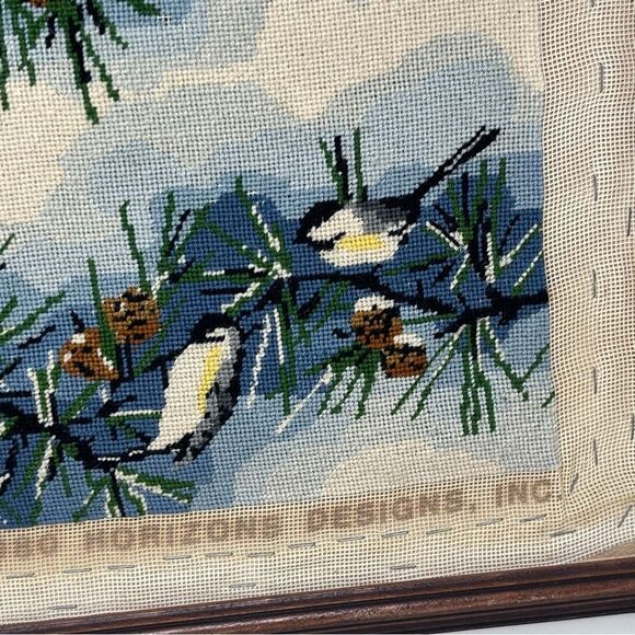 1980 Wood Framed Chickadee  Needlepoint Art (no glass) - Picture 2 of 9